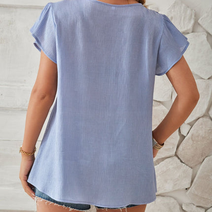 Ruched V-Neck Flounce Sleeve Blouse