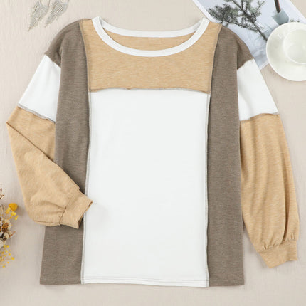 Exposed Seam Contrast Round Neck Long Sleeve Top