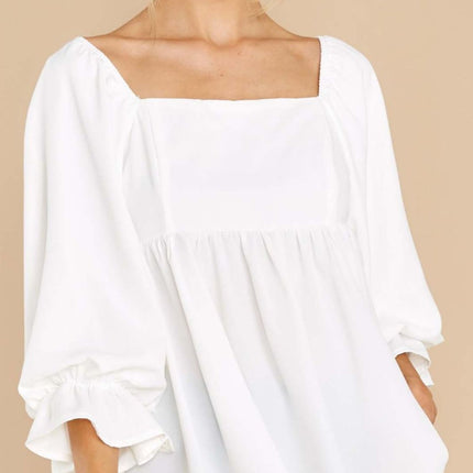 Smocked Square Neck Flounce Sleeve Blouse