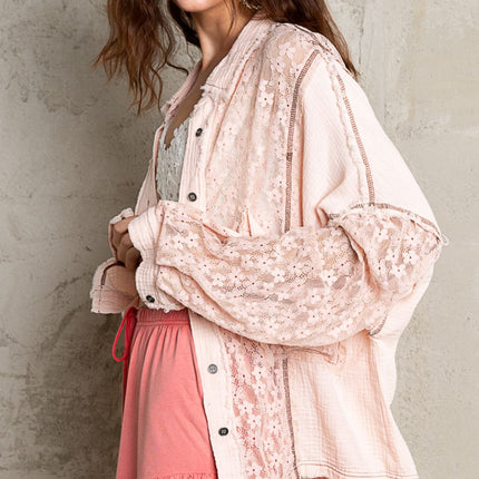 POL Oversize Lace Button-Down Shirt