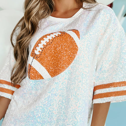 Sequin Football Round Neck Half Sleeve Oversize Top