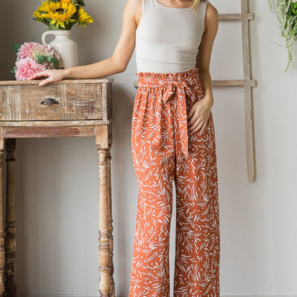 Heimish Full Size Printed Tied Straight Casual Pants