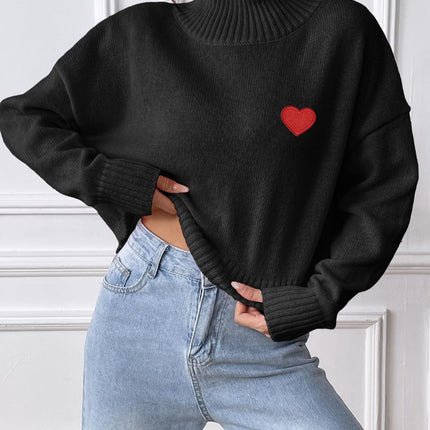 Heart Turtleneck Long Sleeve Sweater