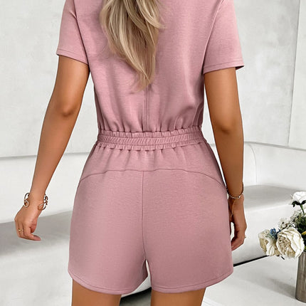 Tied Round Neck Short Sleeve Romper