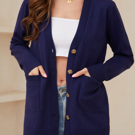 Pocketed Button Up Long Sleeve Cardigan