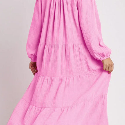 Tiered Johnny Collar Long Sleeve Dress