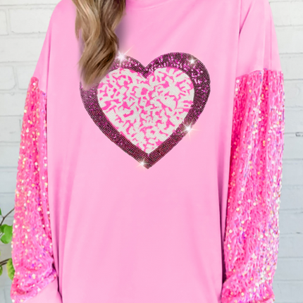 Valentine’s Day Sequin Heart Long Sleeve Sweatshirt