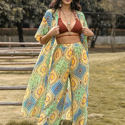 Printed Half Sleeve Top and Wide Leg Pants Set