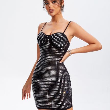 Rhinestone Sweetheart Neck Mini Cami Dress