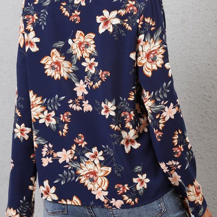 Printed V-Neck Long Sleeve Blouse