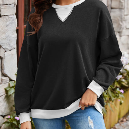 Lovelet Contrast Round Neck Long Sleeve Sweatshirt