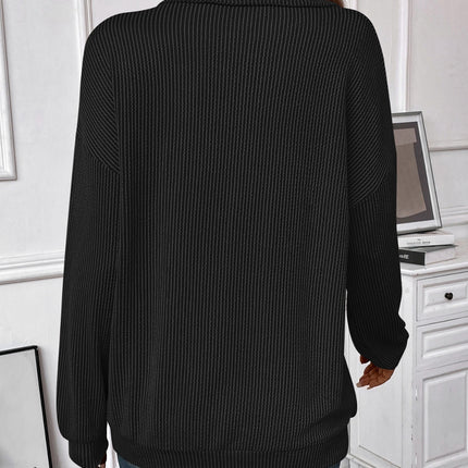 Double Take Striped Half Zip Long Sleeve T-Shirt