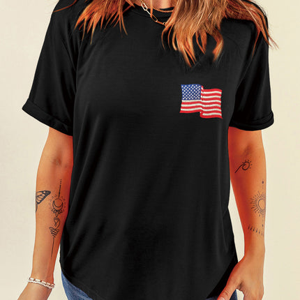 US Flag Round Neck Short Sleeve T-Shirt