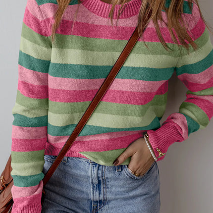 Striped Round Neck Long Sleeve Sweater