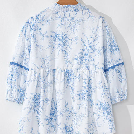 Printed Tie Neck Three-Quarter Sleeve Blouse