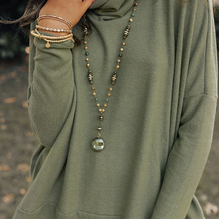 Side Slit High-Low Cowl Neck Long Sleeve Blouse