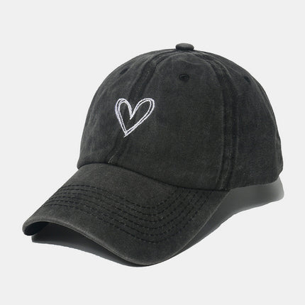 Embroidered Heart Washed Cotton Baseball Cap