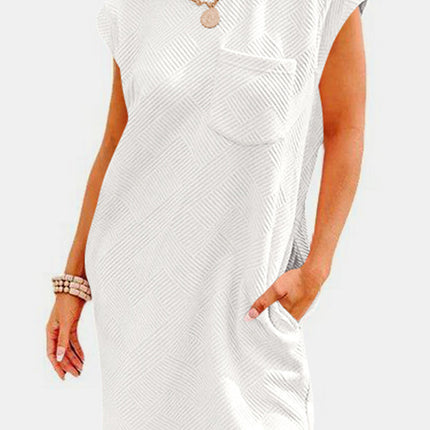 Textured Round Neck Cap Sleeve Dress