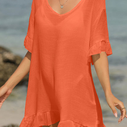 Tied Ruffled Half Sleeve Cover-Up