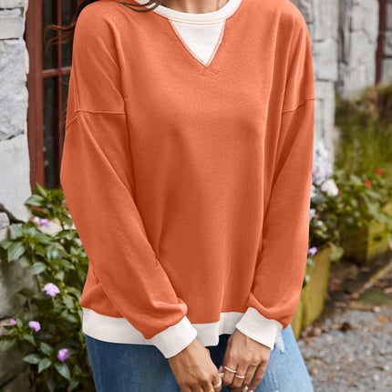 Lovelet Contrast Round Neck Long Sleeve Sweatshirt