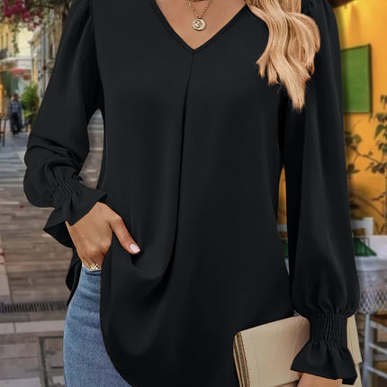 V-Neck Flounce Sleeve Blouse