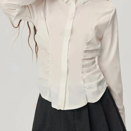 Ruched Button Down Long Sleeve Shirt