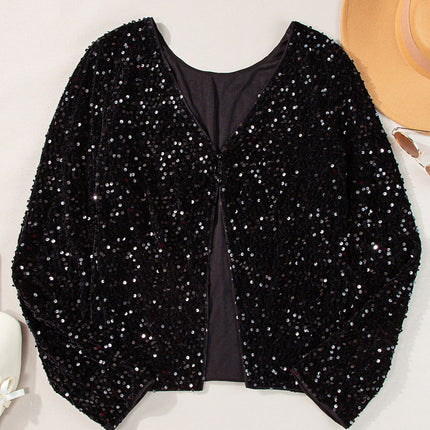 Sequin Round Neck Long Sleeve Blouse