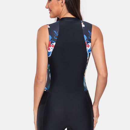 Zip Up Sleeveless One-Piece Swimwear