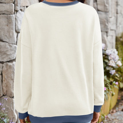 Lovelet Contrast Round Neck Long Sleeve Sweatshirt