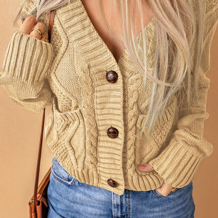 Cable-Knit Button Down V-Neck Cardigan