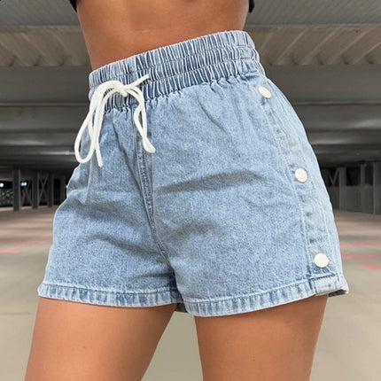 Drawstring High Waist Denim Shorts