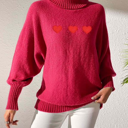 Heart Turtleneck Long Sleeve Sweater