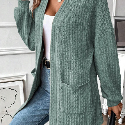 Textured Pocketed Open Front Long Sleeve Cover Up