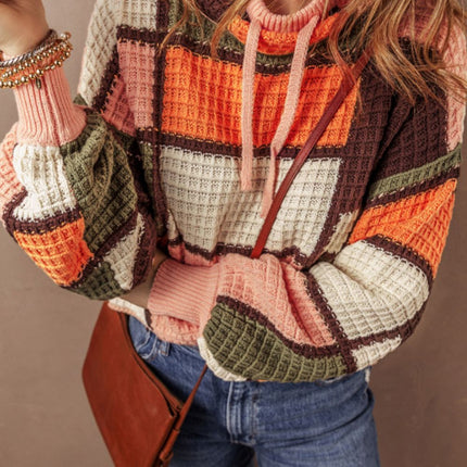 Drawstring Color Block Mock Neck Sweater