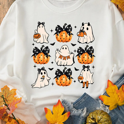 Pumpkin & Ghost Round Neck Long Sleeve Sweatshirt