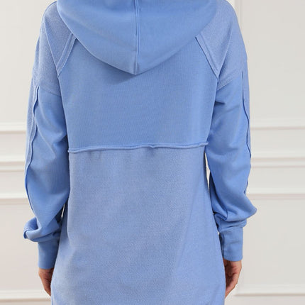 Exposed Seam Kangaroo Pocket Long Sleeve Hoodie