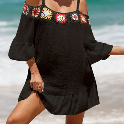 Crochet Cold Shoulder Three-Quarter Sleeve Cover Up