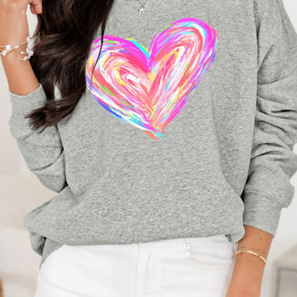 Valentine’s Day Heart Round Neck Drop Shoulder Sweatshirt