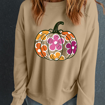 Pumpkin & Flower Graphic Long Sleeve Sweatshirt