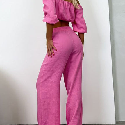 Off Shoulder Long Sleeve Top and Pants Set