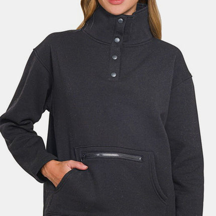 Zenana Turtleneck Half Snap Fleece Sweatshirt