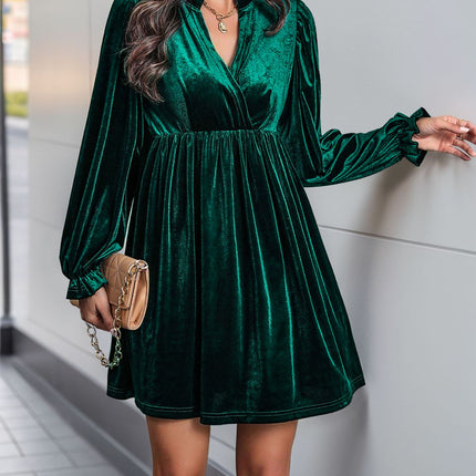 Perfee Ruched Surplice Long Sleeve Mini Dress