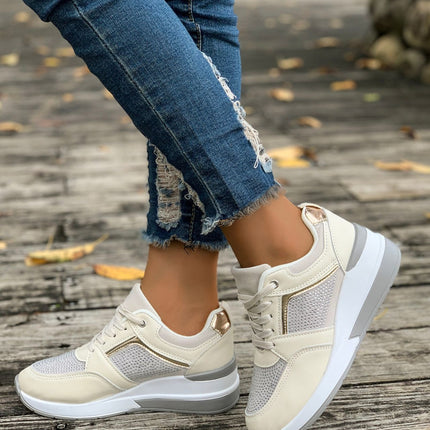 Lace-Up Rhinestone Wedge Sneakers