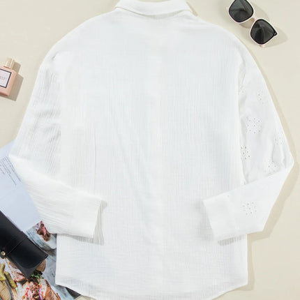 Eyelet Collared Neck Long Sleeve Shirt