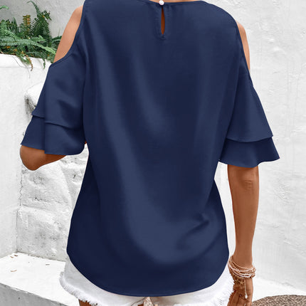 Cold Shoulder Flounce Sleeve Blouse