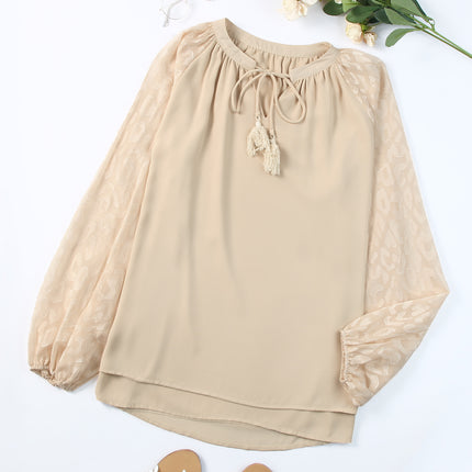 Tassel Tie Neck Long Sleeve Blouse