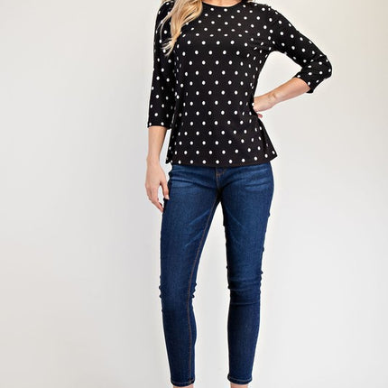 Celeste Full Size Polka Dot Round Neck Three-Quarter Sleeve T-Shirt