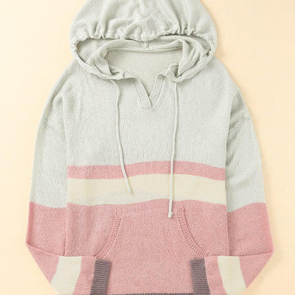 Color Block Long Sleeve Drawstring Hooded Sweater