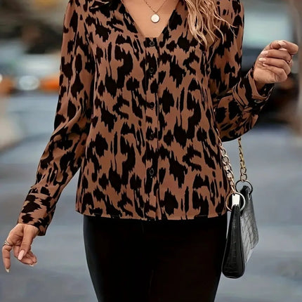 Printed Johnny Collar Long Sleeve Blouse