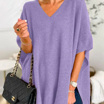 Slit V-Neck Half Sleeve Knit Top